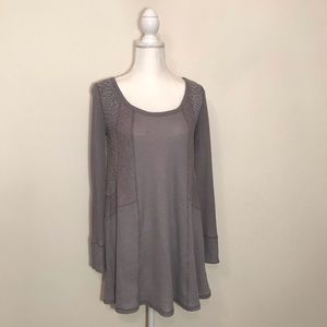 Anthropologie by Eloise Gray Lace Tunic Style Top Long Sleeve Waffle Knit XS